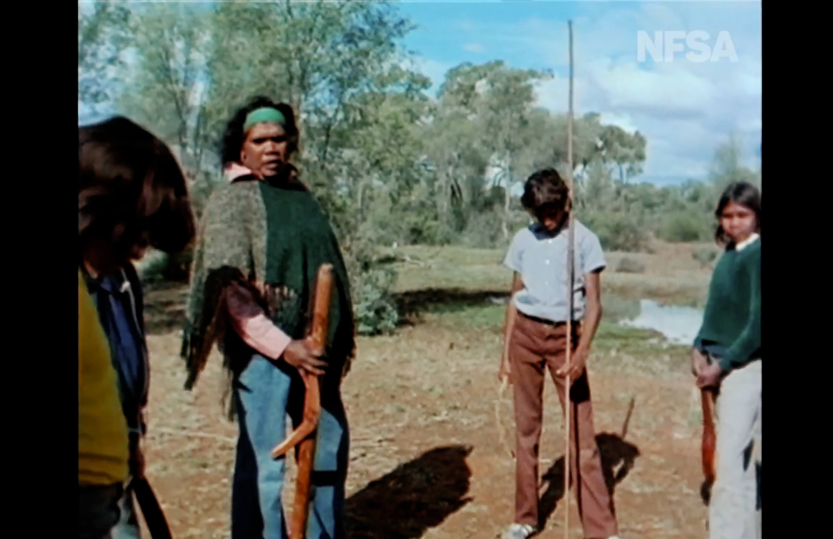 Scene of found aboriginals in the Australian bush.